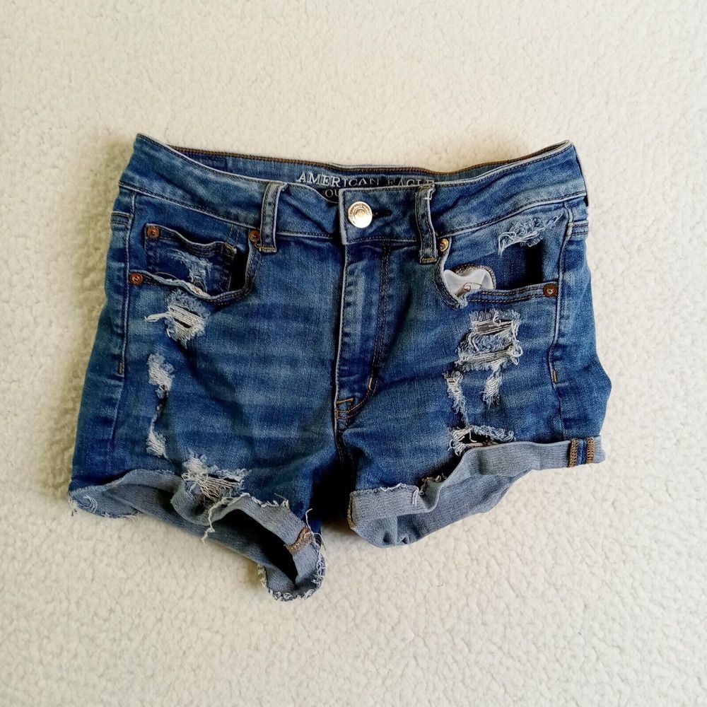 American Eagle Outfitters Shorts Womens 6 High Rise Denim Blue Cotton Distressed